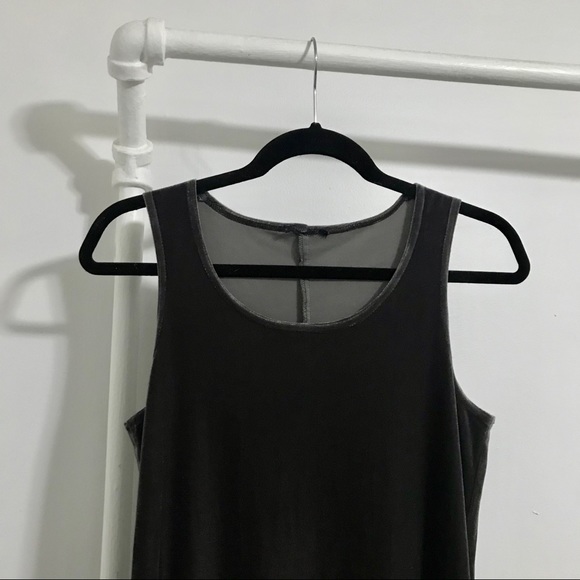 Velour Charcoal Maxi Dress With Slit - Picture 2 of 4